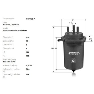 Фільтр паливний (без датчика рівня води) Tecneco GS9946P (фото 1)