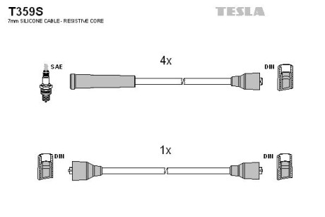 Провід свічкові 2121-21213 карб (+ провід котушки) (силікон) Tesla Tesla Motors T359S (фото 1)