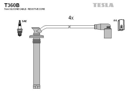 Дроти високовольтні, комплект Chery Amulet 1.5 (08-10),Chery Bonus 1.5 (06-) TESLA BLATNA Tesla Motors T360B (фото 1)