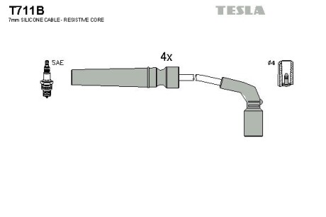 Провід свічковий Ланос 1,6/Нексія/Авео 16 кл (силікон) Tesla Tesla Motors T711B (фото 1)