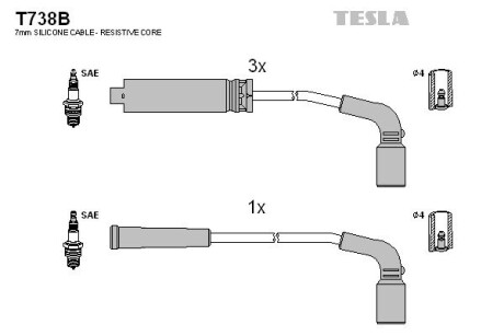 Провід свічковий Ланос 1,5/Нексія/Авео (силікон) Tesla Tesla Motors T738B (фото 1)