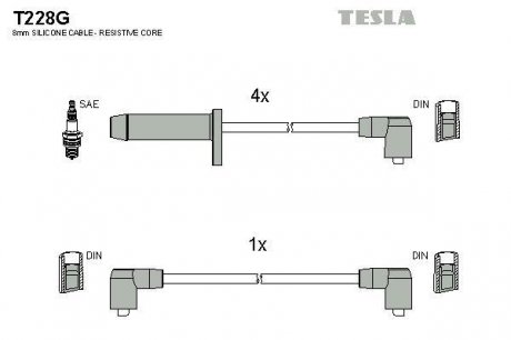 Провода высоковольтные - (1640060 / 1202505 / 1063612) TESLA T228G (фото 1)
