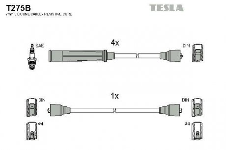 Провода высоковольтные - (90113025 / 1612436 / 1612429) TESLA T275B (фото 1)