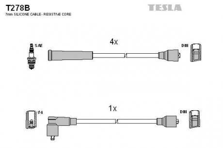 Провода высоковольтные - (90350542 / 1612493) TESLA T278B (фото 1)