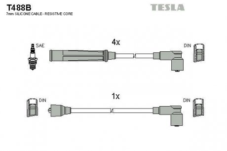 Комплект кабелей зажигания TESLA T488B