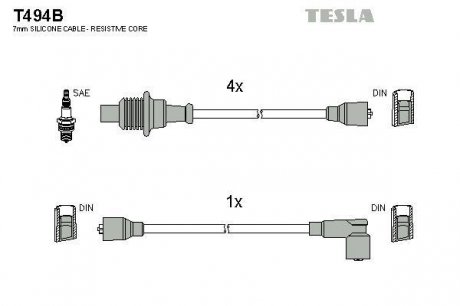 Комплект кабелей зажигания TESLA T494B