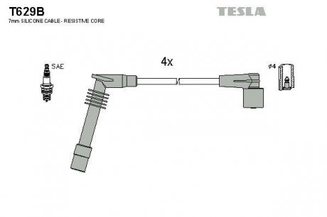 Провода высоковольтные - (1612657 / 1612608 / 1282002) TESLA T629B (фото 1)