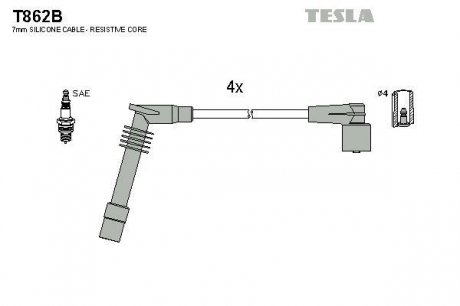 Провода высоковольтные - (93176702 / 1612658) TESLA T862B (фото 1)