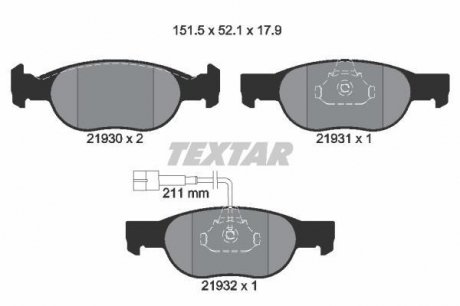 Комплект тормозных колодок, дисковый тормоз TEXTAR 2193002