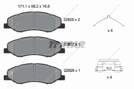 Комплект гальмівних колодок, дискове гальмо TEXTAR 2282601