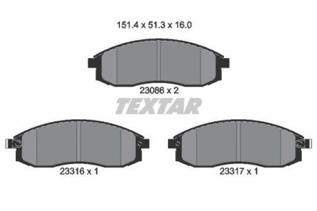 Комплект тормозных колодок, дисковый тормоз TEXTAR 2308602