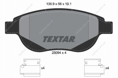 Комплект тормозных колодок, дисковый тормоз TEXTAR 2509401 (фото 1)