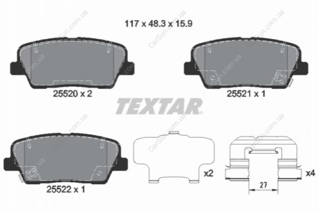 Комплект гальмівних колодок, дискове гальмо TEXTAR 2552008