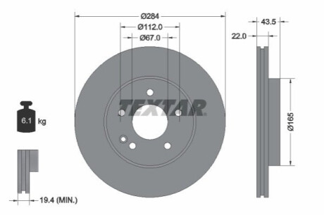 ПЕРЕДНИЙ ГАЛЬМУВАЛЬНИЙ ДИСК 284X22 V TEXTAR 92059405