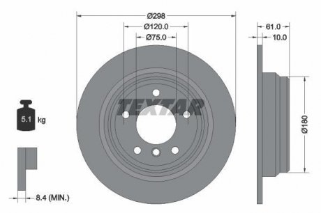 Диск гальмівний BMW 5(E39) "R D=298mm "95-"04 TEXTAR 92076603 (фото 1)
