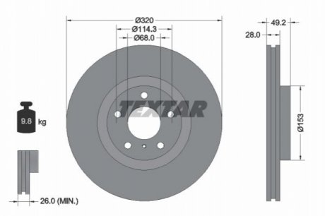 Диск гальмівний - (D0206ZA500 / 40206ZA500 / 40206EG00B) TEXTAR 92162400 (фото 1)