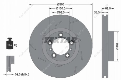 ПЕРЕДНИЙ ГАЛЬМУВАЛЬНИЙ ДИСК LE 360X36 V TEXTAR 92213905