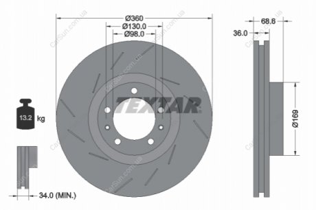 ДИСК ГАЛЬМУВНИЙ ПЕРЕДНИЙ PR 360X36 V TEXTAR 92214005