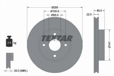 ПЕРЕДНИЙ ГАЛЬМУВАЛЬНИЙ ДИСК 255X22 V TEXTAR 92226300