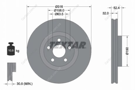 ПЕРЕДНИЙ ГАЛЬМУВАЛЬНИЙ ДИСК 316X32 V TEXTAR 92293605