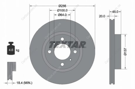 ПЕРЕДНИЙ ГАЛЬМУВАЛЬНИЙ ДИСК 256X20 V TEXTAR 92294403