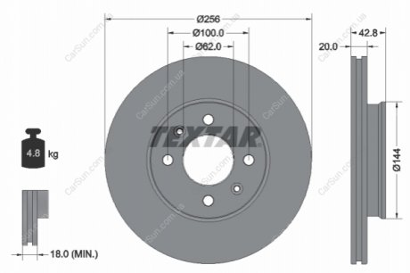 ПЕРЕДНИЙ ГАЛЬМУВАЛЬНИЙ ДИСК 256X20 V TEXTAR 92295403