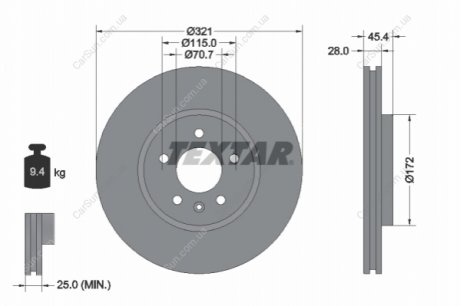 ПЕРЕДНИЙ ГАЛЬМУВАЛЬНИЙ ДИСК 321X28 V TEXTAR 92305505