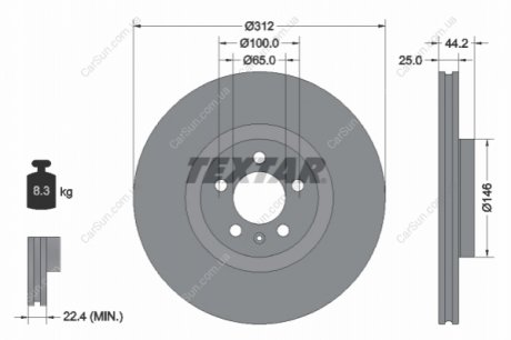 TARCZA HAM. AUDI P. A1 2,0 TFSI 18- TEXTAR 92306405