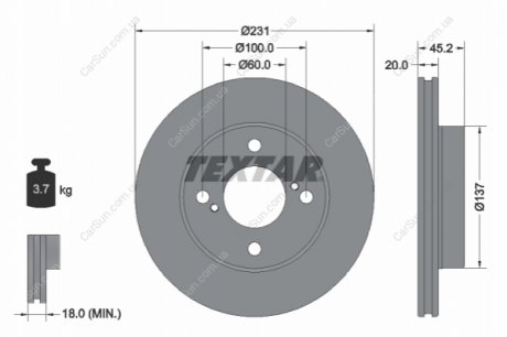 ПЕРЕДНИЙ ГАЛЬМУВАЛЬНИЙ ДИСК 231X20 V TEXTAR 92309403