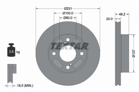 ПЕРЕДНИЙ ГАЛЬМУВАЛЬНИЙ ДИСК 231X20 V TEXTAR 92314003