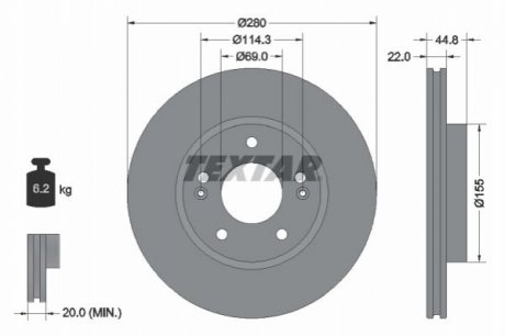 ГАЛЬМІВНИЙ ДИСК. HYUNDAI T.IONIQ 1.6 GDI HYBRID 16- TEXTAR 92314703