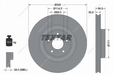 ПЕРЕДНИЙ ГАЛЬМУВАЛЬНИЙ ДИСК 345X30 V TEXTAR 92314805