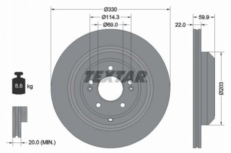 TARCZA HAM. KIA T. STINGER 2,0 T-GDI 17- TEXTAR 92314905