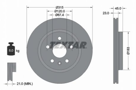 TARCZA HAM. OPEL T. INSIGNIA 1,5-2,0 17- TEXTAR 92315803 (фото 1)