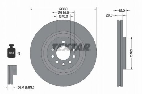 ГАЛЬМІВНИЙ ДИСК. OPEL P. CORSA 1.6 TURBO 15- TEXTAR 92315903