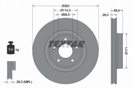 ГАЛЬМІВНИЙ ДИСК. KIA P. STINGER 2.2 CRDI 17- TEXTAR 92323605 (фото 1)