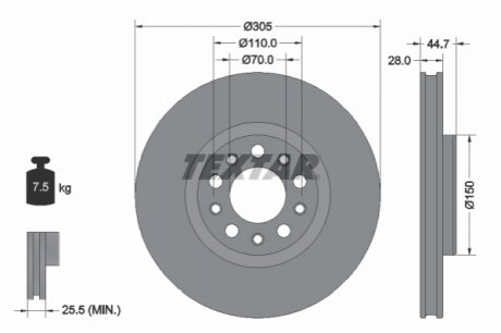 ПЕРЕДНИЙ ГАЛЬМУВАЛЬНИЙ ДИСК 305X28 V TEXTAR 92326305