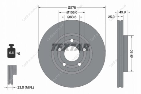 ПЕРЕДНИЙ ГАЛЬМУВАЛЬНИЙ ДИСК 278X25 V TEXTAR 92327503