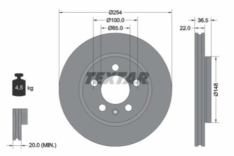 ГАЛЬМІВНИЙ ДИСК. VW T.POLO 1.0-2.0 14- TEXTAR 92329503