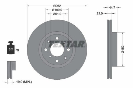 ПЕРЕДНИЙ ГАЛЬМУВАЛЬНИЙ ДИСК 262X21 V TEXTAR 92334003