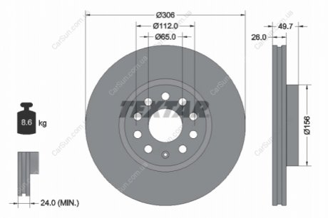 ПЕРЕДНИЙ ГАЛЬМУВАЛЬНИЙ ДИСК 306X26 V TEXTAR 92334805