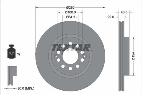 ГАЛЬМІВНИЙ ДИСК. MG P. ZS SUV 1.0 T-GDI/1.5 VTI 17- TEXTAR 92342603