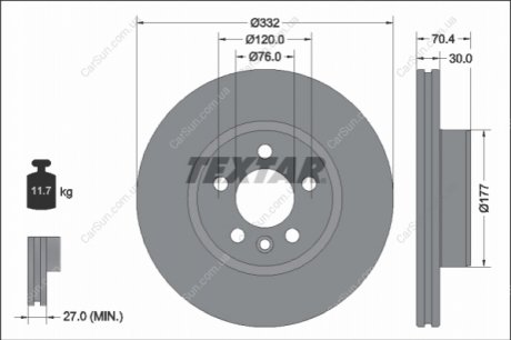 ПЕРЕДНИЙ ГАЛЬМУВАЛЬНИЙ ДИСК 332X30 V TEXTAR 92345105