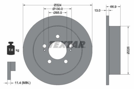 ГАЛЬМІВНИЙ ДИСК. SSANGYONG T. MUSSO 2.2 E-XDI 18- TEXTAR 92347403