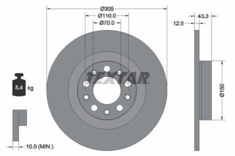 ГАЛЬМІВНИЙ ДИСК. JEEP T. COMPASS/RENEGADE 1.3 4X4 20- TEXTAR 92351003