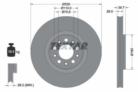 ПЕРЕДНИЙ ГАЛЬМУВАЛЬНИЙ ДИСК 330X28 V TEXTAR 92351103