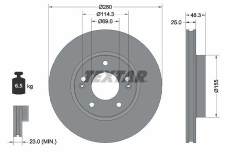 ГАЛЬМІВНИЙ ДИСК. HYUNDAI P. KONA 1.0-1.6 T-GDI 23- TEXTAR 92351203