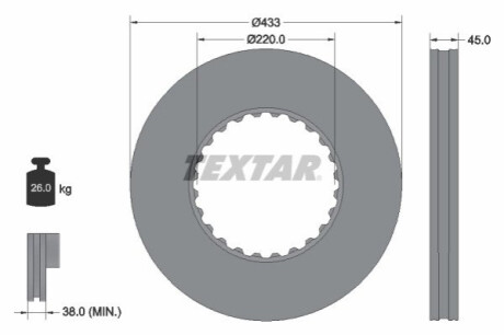 Tarcza hamulcowa przГіd/tyЕ‚ L/P (433mmx45mm) pasuje do: RVI MAGNUM, PREMIUM 2 VOLVO B12, B7, B9, FE, FH, FH12, FH16, FL, FL12, FM, FM12, FM9 08.93- TEXTAR 93272000