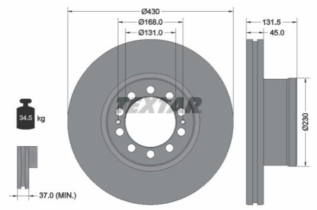 Диск Гальмівний Mb Actros (Mp4/mp5)/antos Ø430*45*131Mm 10 От. Перед. Лів./прав. TEXTAR 93291200