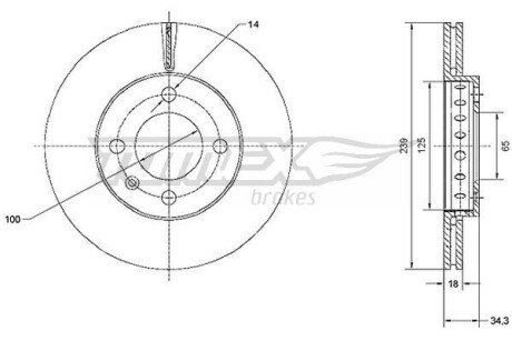 Диск гальмівний (передній) Seat Arosa/VW Polo 94-04 (239x18) TOMEX TX70-20